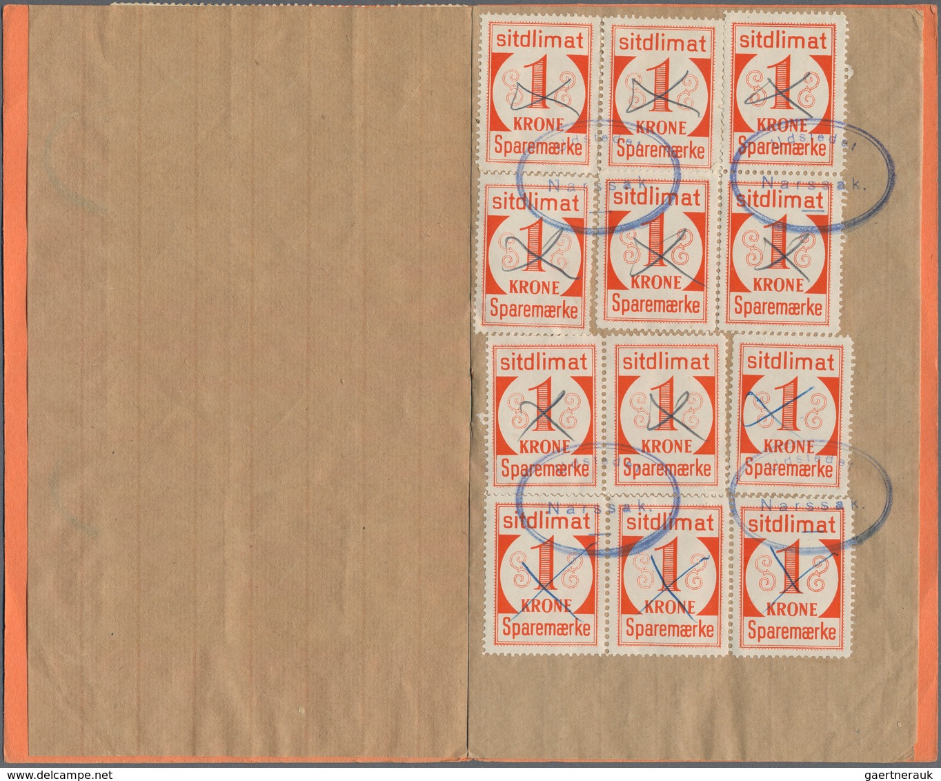 Dänemark - Grönland: 1950 Saving Stamps Booklet In Red-orange Containing 30 Large-numeral Postal Sav - Briefe U. Dokumente