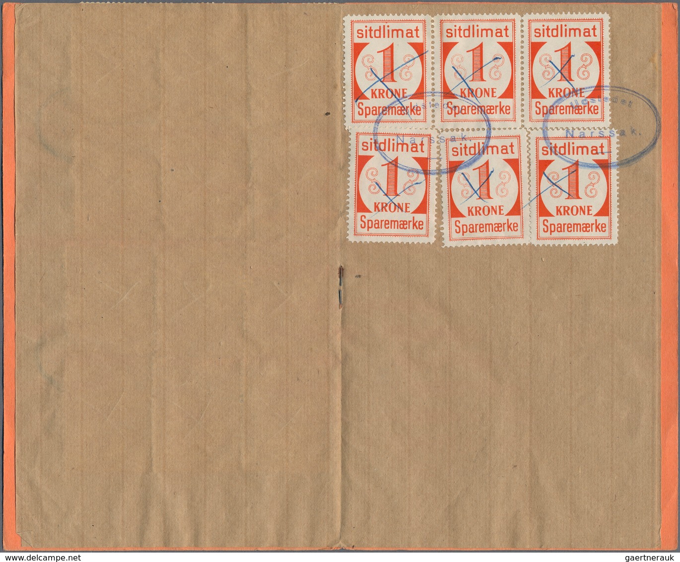 Dänemark - Grönland: 1950 Saving Stamps Booklet In Red-orange Containing 30 Large-numeral Postal Sav - Briefe U. Dokumente