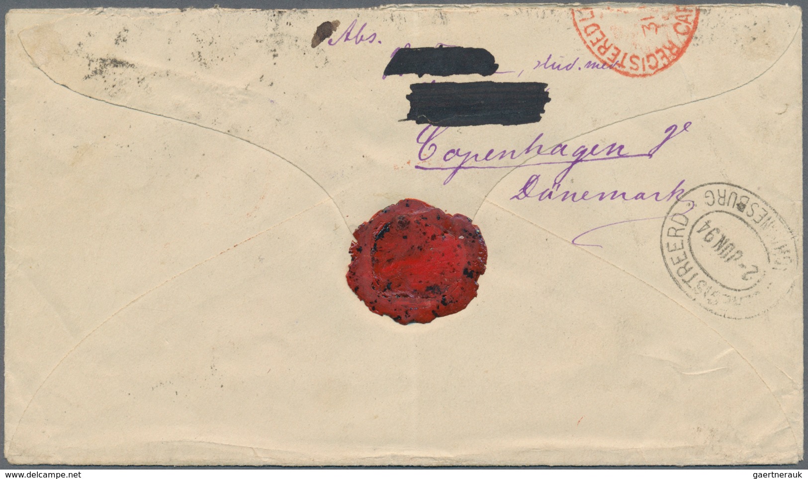 Dänemark - Ganzsachen: 1894 Destination TRANSVAAL: Postal Stationery Envelope 8 øre Red Used Registe - Postal Stationery