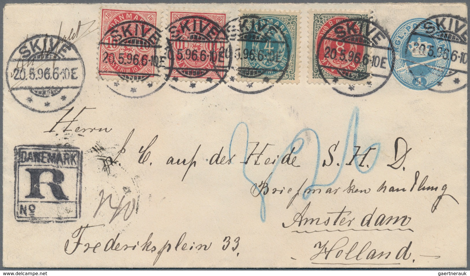 Dänemark - Ganzsachen: 1896 Postal Stationery Envelope 4 øre, Uprated 4, 8 And 2x 10 øre, And Used R - Postal Stationery