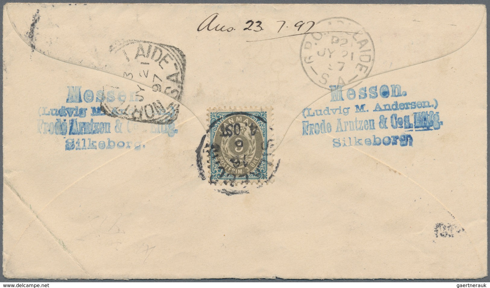 Dänemark - Ganzsachen: 1897 Destination AUSTRALIA: Postal Stationery Envelope 4 øre Blue Used From S - Postwaardestukken