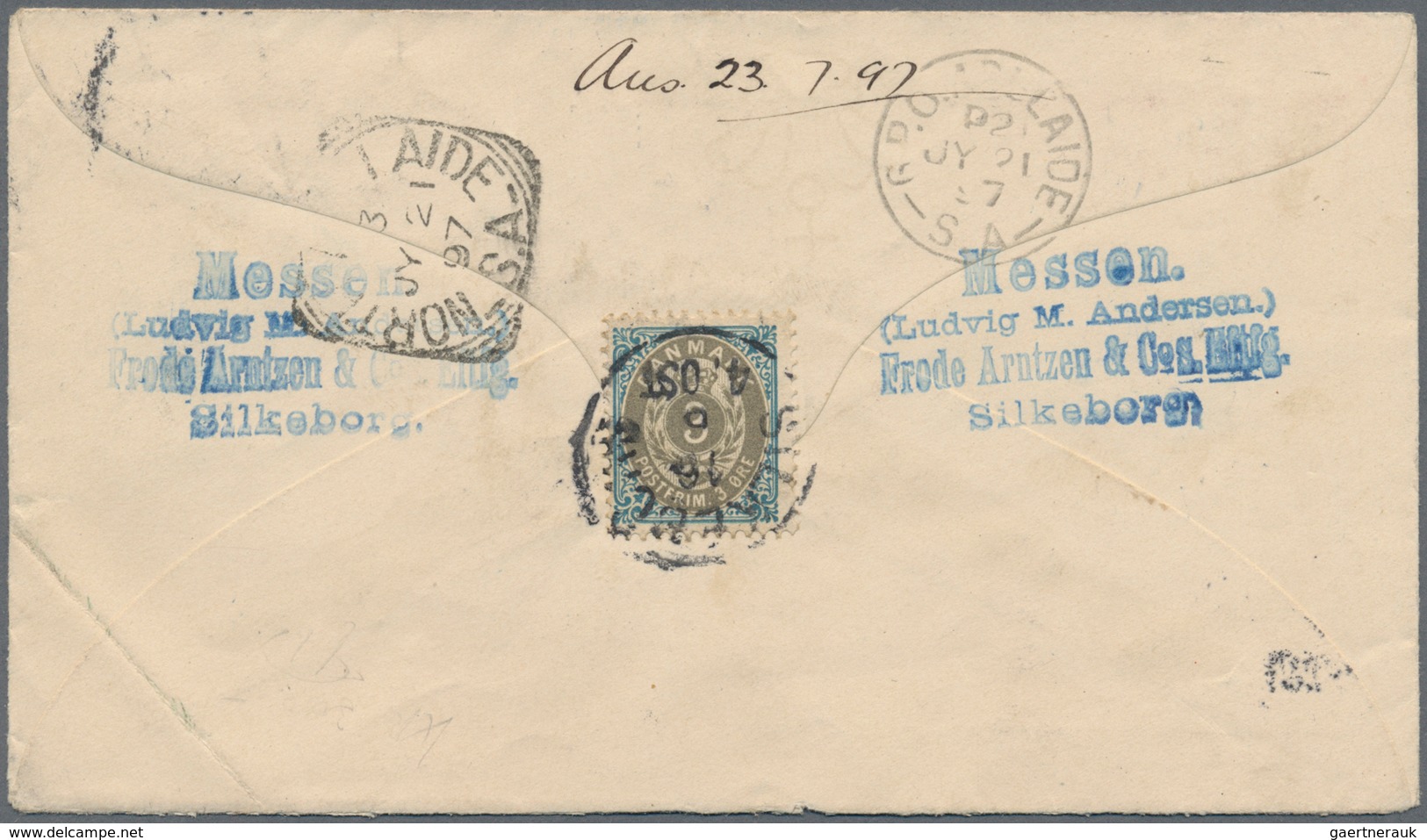 Dänemark - Ganzsachen: 1897 Destination AUSTRALIA: Postal Stationery Envelope 4 øre Blue Used From S - Postal Stationery