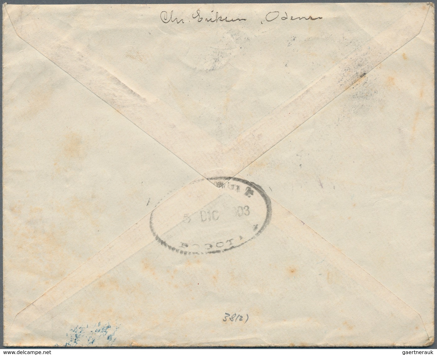 Dänemark - Ganzsachen: 1903 Destination COLOMBIA: Postal Stationery Envelope 5 øre Green Used Regist - Postal Stationery