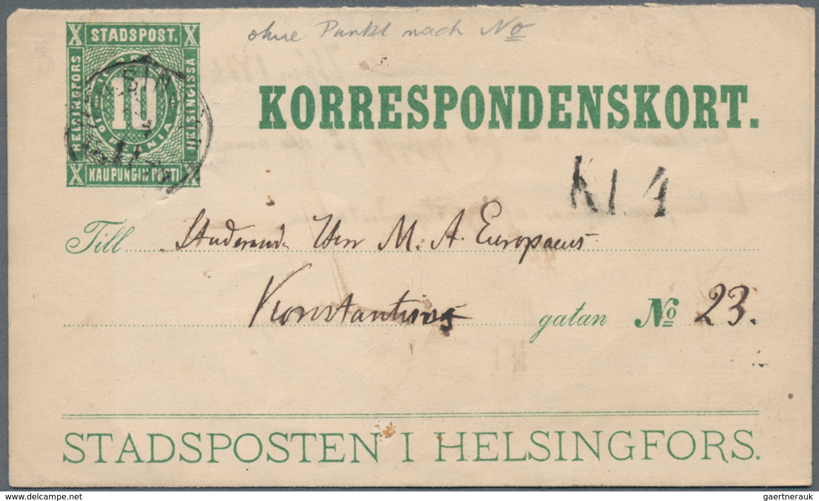 Dänemark - Ganzsachen: CITY MAIL: "STADSPOSTEN I HELSINGFORS." Two Postal Stationery "Korrenspondens - Ganzsachen