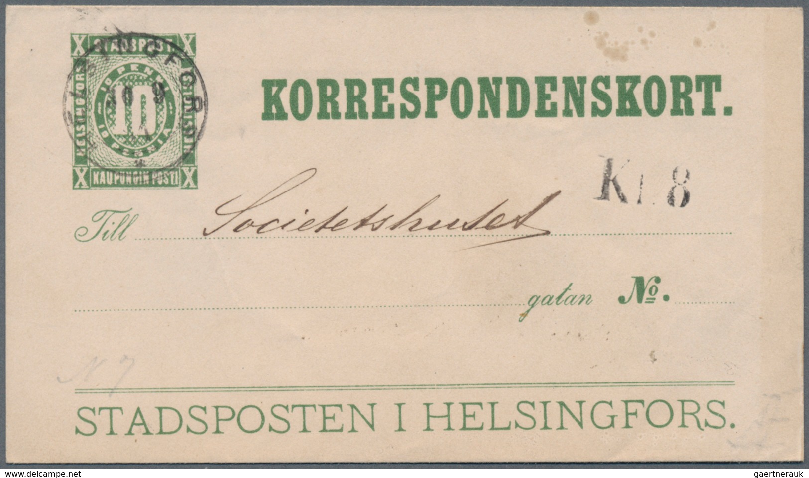 Dänemark - Ganzsachen: CITY MAIL: "STADSPOSTEN I HELSINGFORS." Two Postal Stationery "Korrenspondens - Postwaardestukken