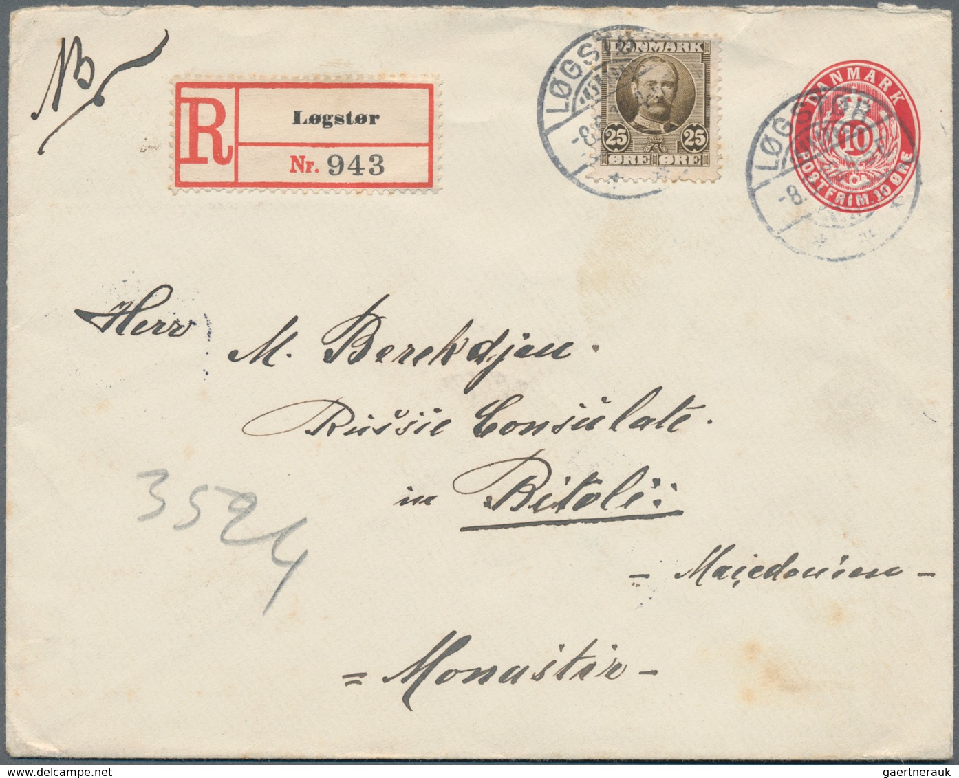 Dänemark - Ganzsachen: 1913 Destination BITOLA (Monastir, Serbia, Macedonia): Postal Stationery Enve - Postal Stationery