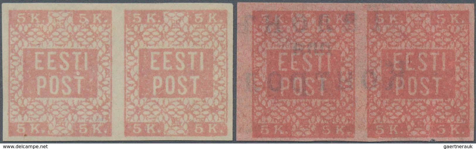 Estland: 1919. Definitive 5 K In A Horizontal Pair, Rosa On Grey White Paper And Definitive 5 K In A - Estland