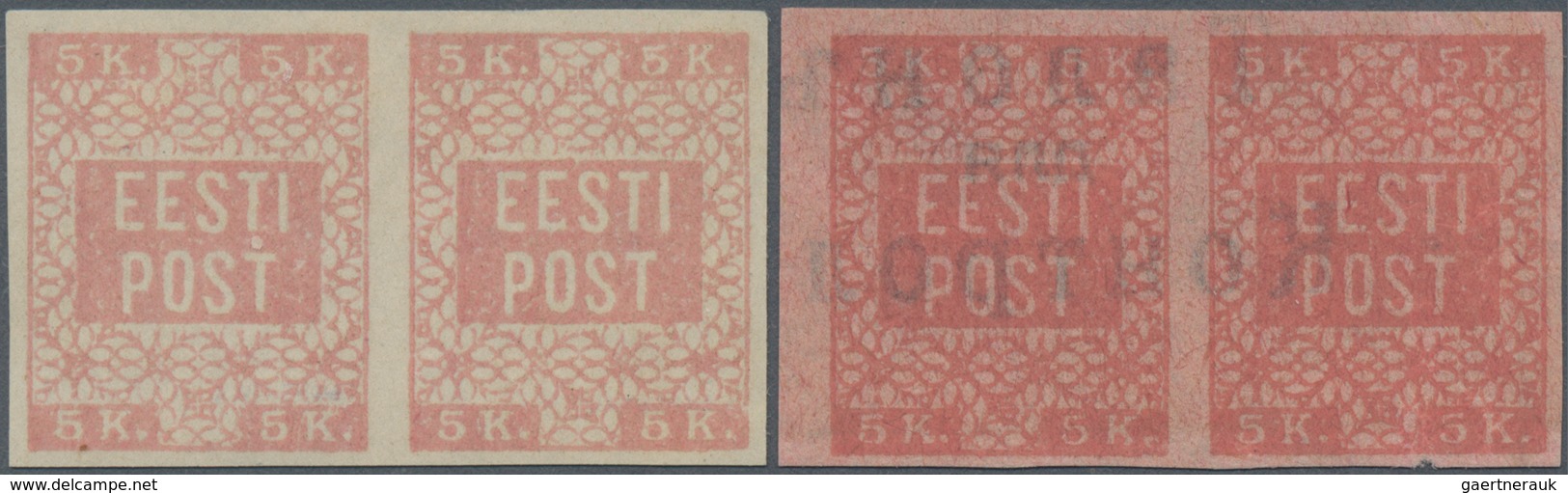 Estland: 1919. Definitive 5 K In A Horizontal Pair, Rosa On Grey White Paper And Definitive 5 K In A - Estonia