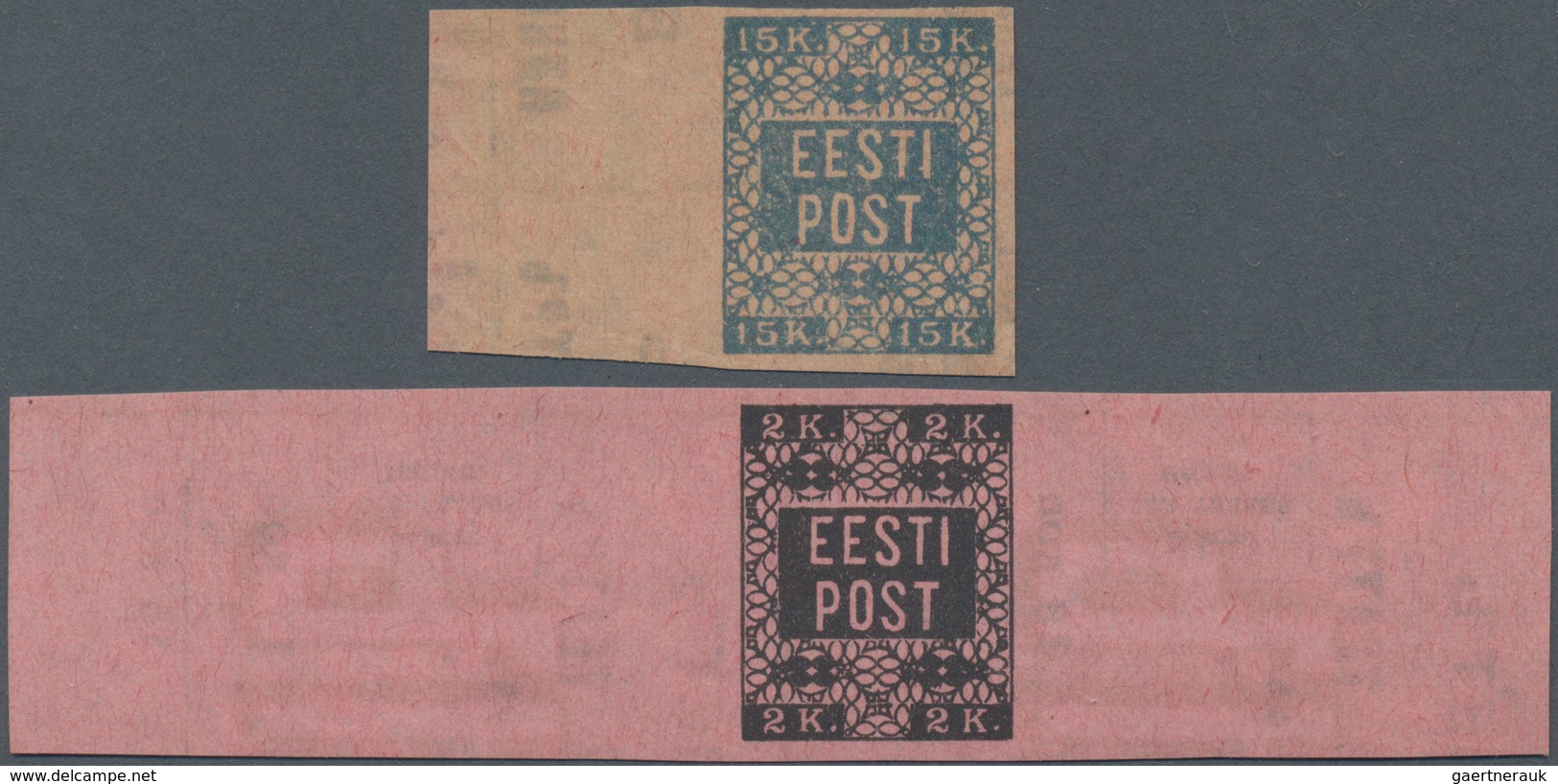 Estland: 1919. Definitive 15k Blue On Lilac Rosa Paper (G5), And Definitive Proof 2k Black On Rosa P - Estland