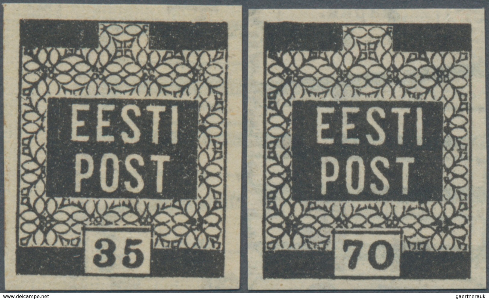 Estland: 1919. Definitives 35p And 70p Each Black On Greenish Paper, Unused. (G1) - Estland