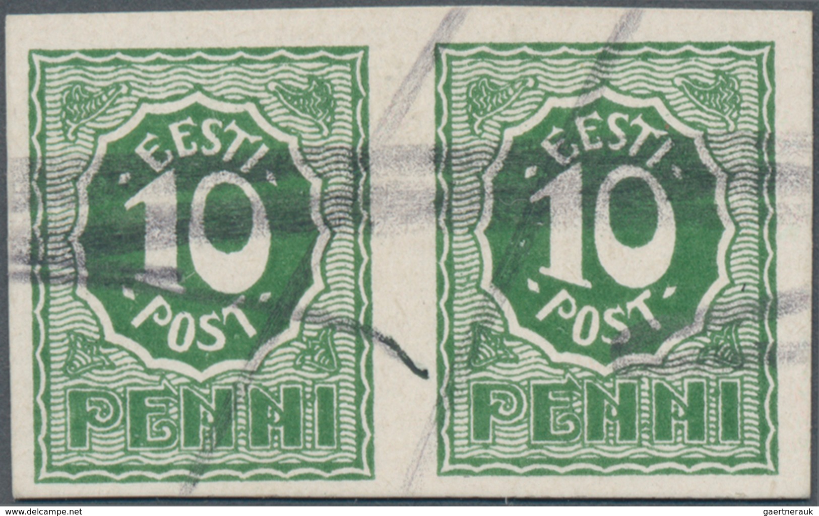 Estland: 1919. Definitive 10p. Horizontal Imperforated Pair. Used, Pen Cancellation (G28). - Estland