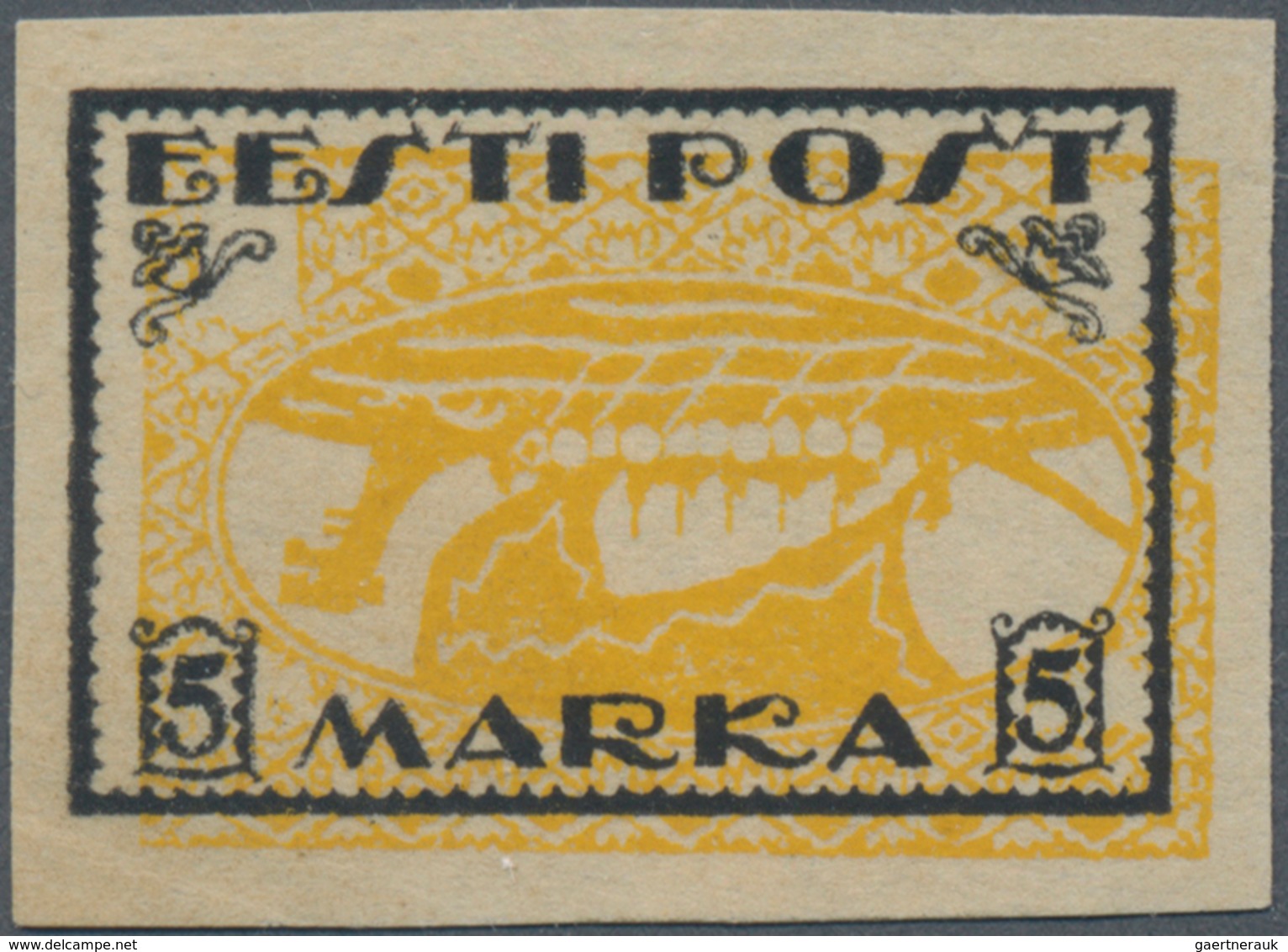 Estland: 1919. Viking Ship 5 M, Yellow Print Inverted. Unused. Signed. (Michel 1.500 Euro) - Estonia