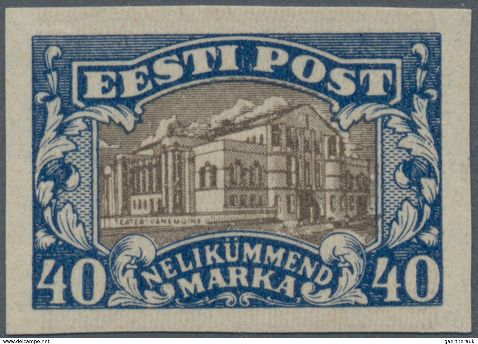 Estland: 1927. Vanemuine Theatre, Dorpat (Tartu) 40 M, Thin Paper, Mint, NH. (G3) - Estland