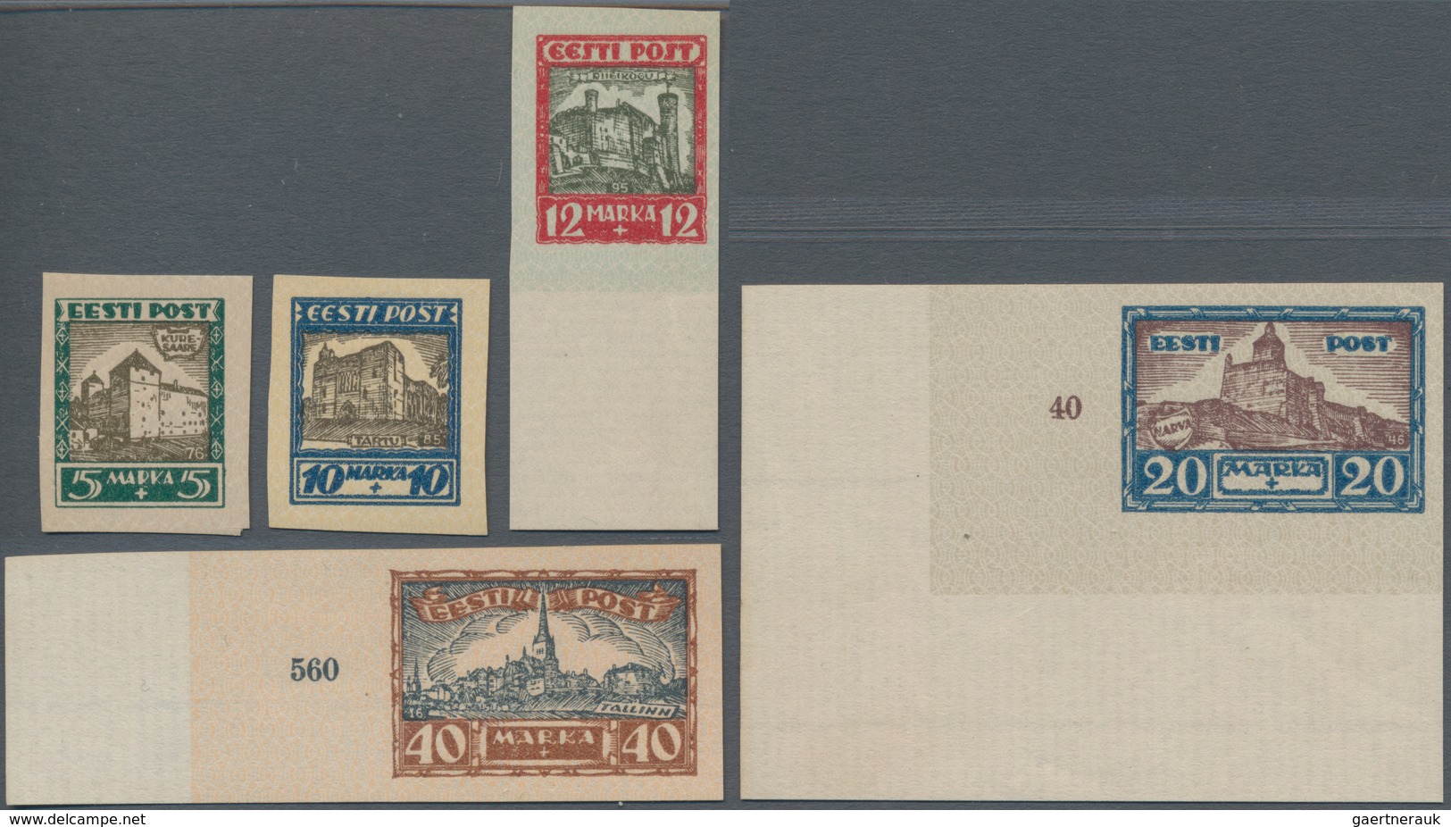 Estland: 1927, Welfare Issue City Views Complete Imperforated Set Of Five Proofs. Three Stamps With - Estland