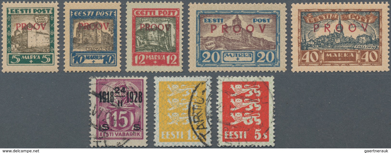 Estland: 1927/1928. City Views, Complete (5 Values), Each Value With Red Overprint "PROOV", 10M With - Estonia