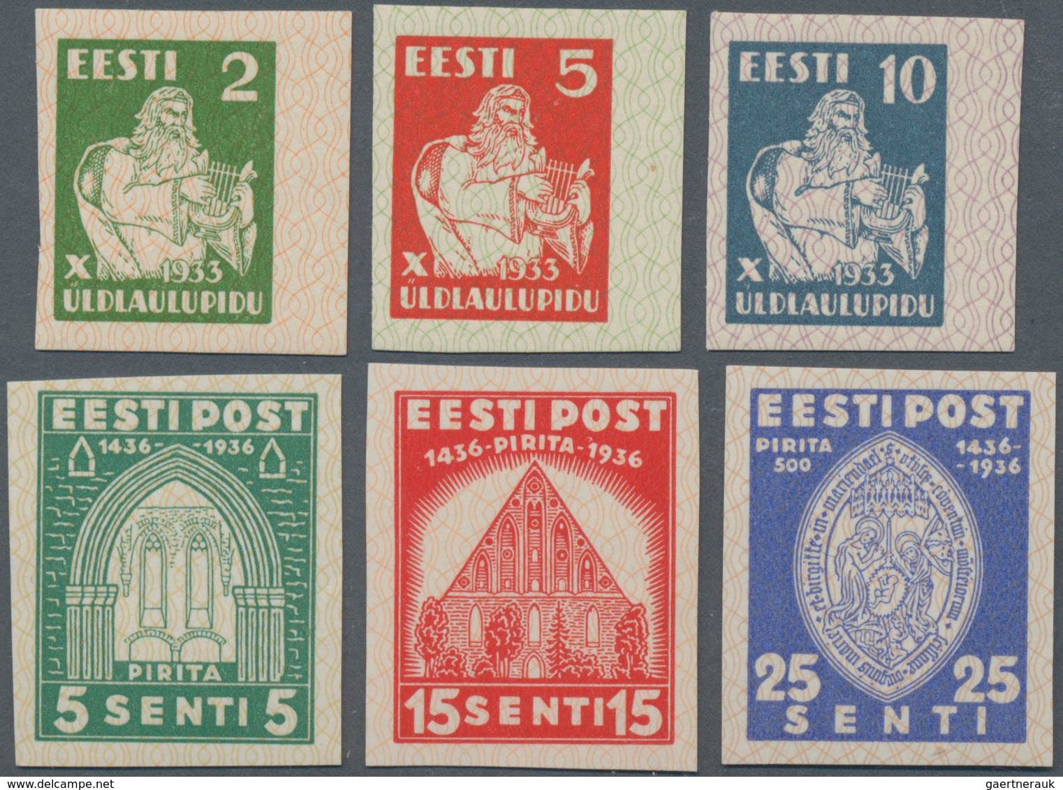 Estland: 1933/1936. Singer Festival Complete (3 Values), Imperforate, Mint, Nh, And 500 Years Brigit - Estland