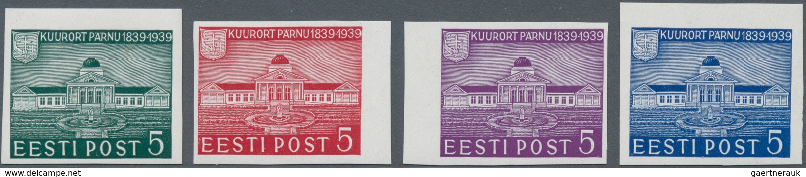 Estland: 1939. 100 Years Of Pernau Spa (Pärnu): Sanitarium, 5 S. Lot Of 4 Imperforated Proofs In Gre - Estland