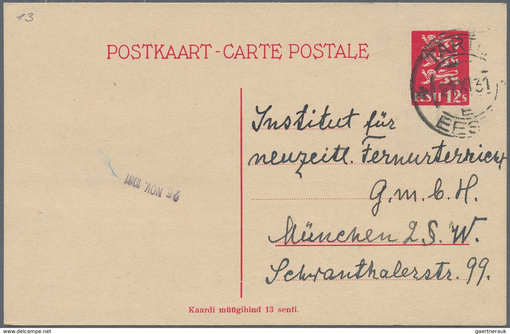 Estland - Ganzsachen: 1928/1929, 12 S Red Single Psc And 5/5 S Brick-red Double Psc With Additional - Estonia