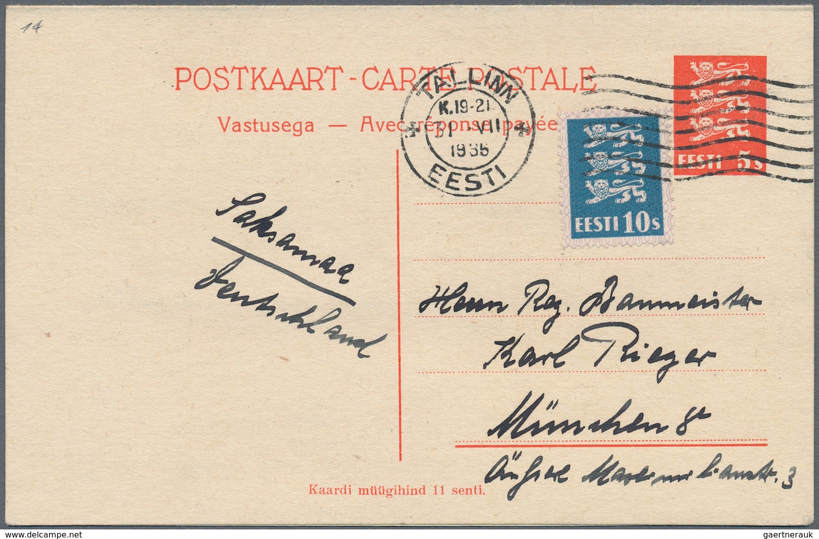 Estland - Ganzsachen: 1928/1929, 12 S Red Single Psc And 5/5 S Brick-red Double Psc With Additional - Estland