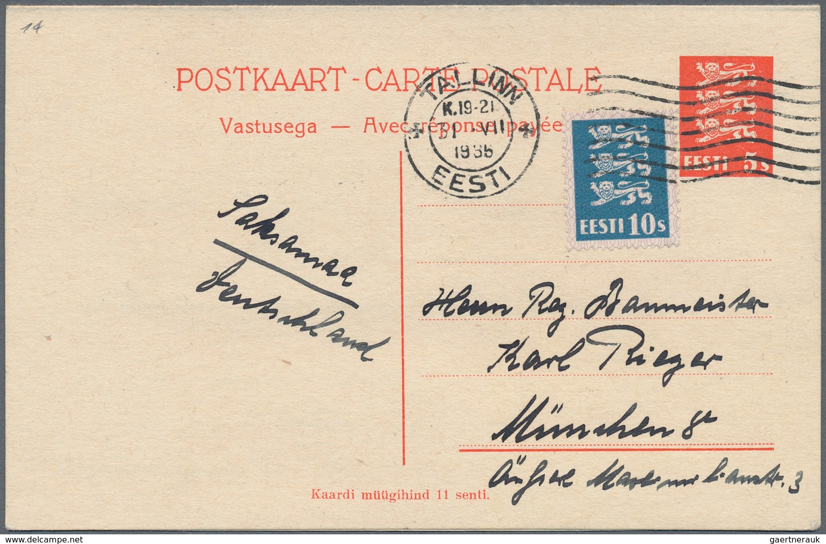 Estland - Ganzsachen: 1928/1929, 12 S Red Single Psc And 5/5 S Brick-red Double Psc With Additional - Estonia