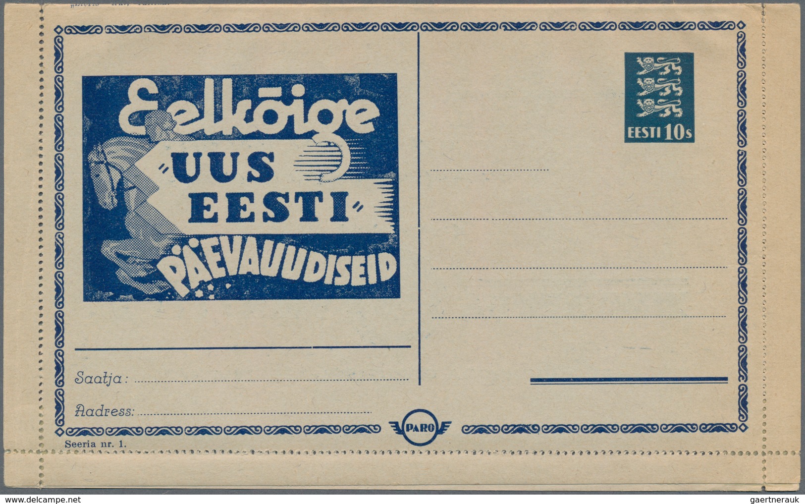 Estland - Ganzsachen: 1937 Unused Lettercard HK 1 Seeria Nr. 1 With Advertisement For The Tallinn St - Estland