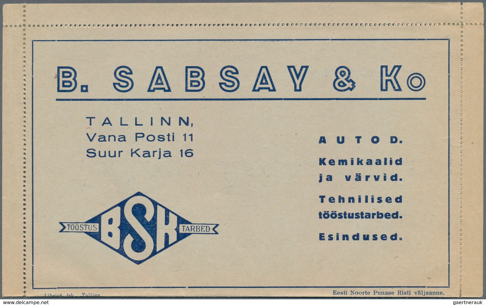 Estland - Ganzsachen: 1937 Unused Lettercard HK 1 Seeria Nr. 1 With Advertisement For The Tallinn St - Estland