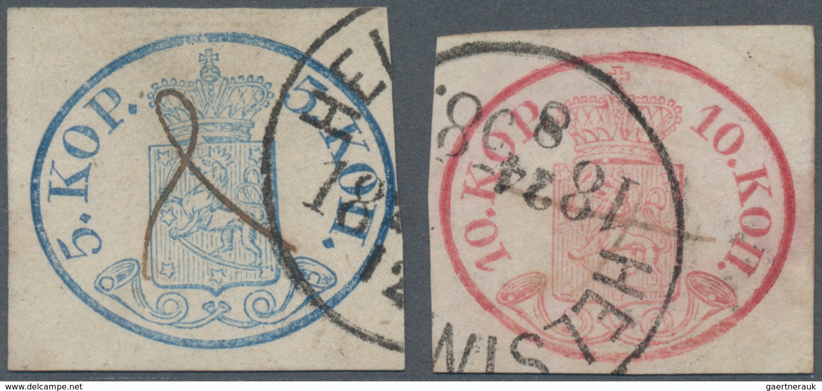 Finnland: 1856, 5kop. Blue And 10kop. Carmine, Both Close To Wide Margins, Cearly Obliterated By Pen - Gebraucht