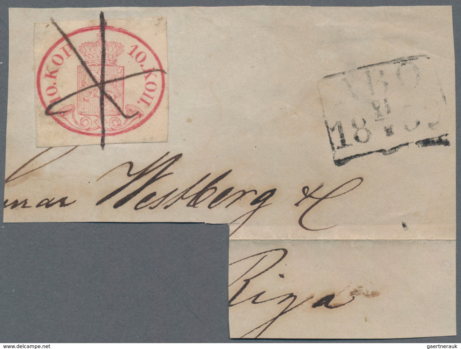 Finnland: 1856, 10kop. Carmine, Fresh Colour And Full To Wide Margins On Large Piece Of Letter, Obli - Used Stamps