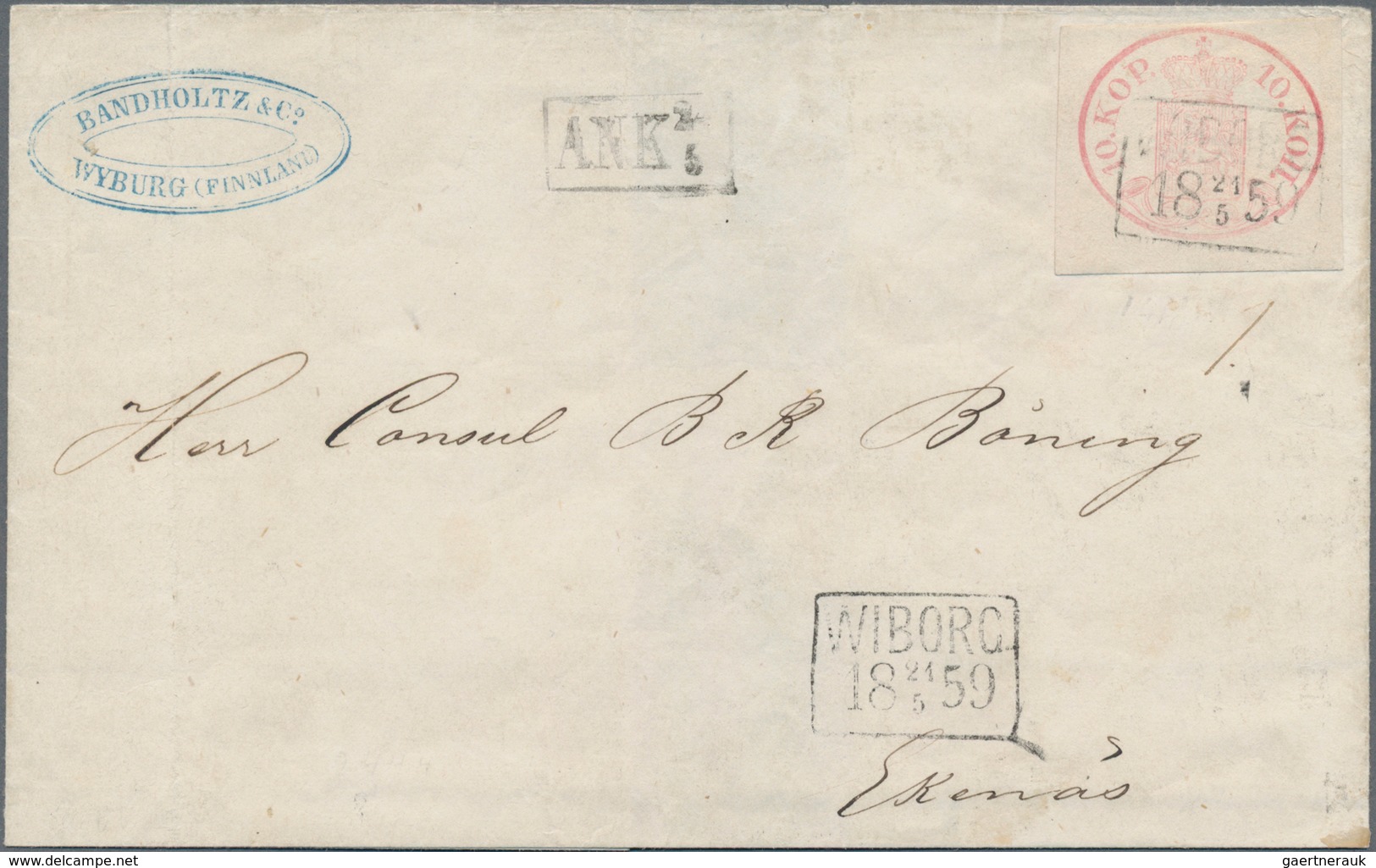 Finnland: 1856 10k. Carmine-rose, Cut Square, Used On Lettersheet From Wyburg To Ekenäs (Tammisaari) - Used Stamps