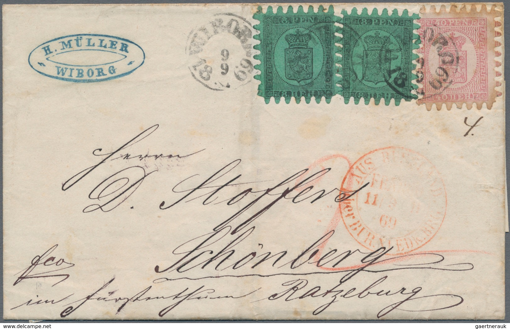 Finnland: 1867, Beautiful Folded Letter Sheet With Two Copies Of 8 Pen And 40 Pen Both Rouletted "C" - Used Stamps