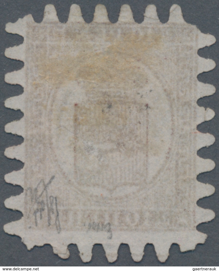 Finnland: 1866: COLOUR ERROR 10p. Carmine-brown On Pale Lilac Laid Paper, Rouletted Type III, Used A - Gebruikt