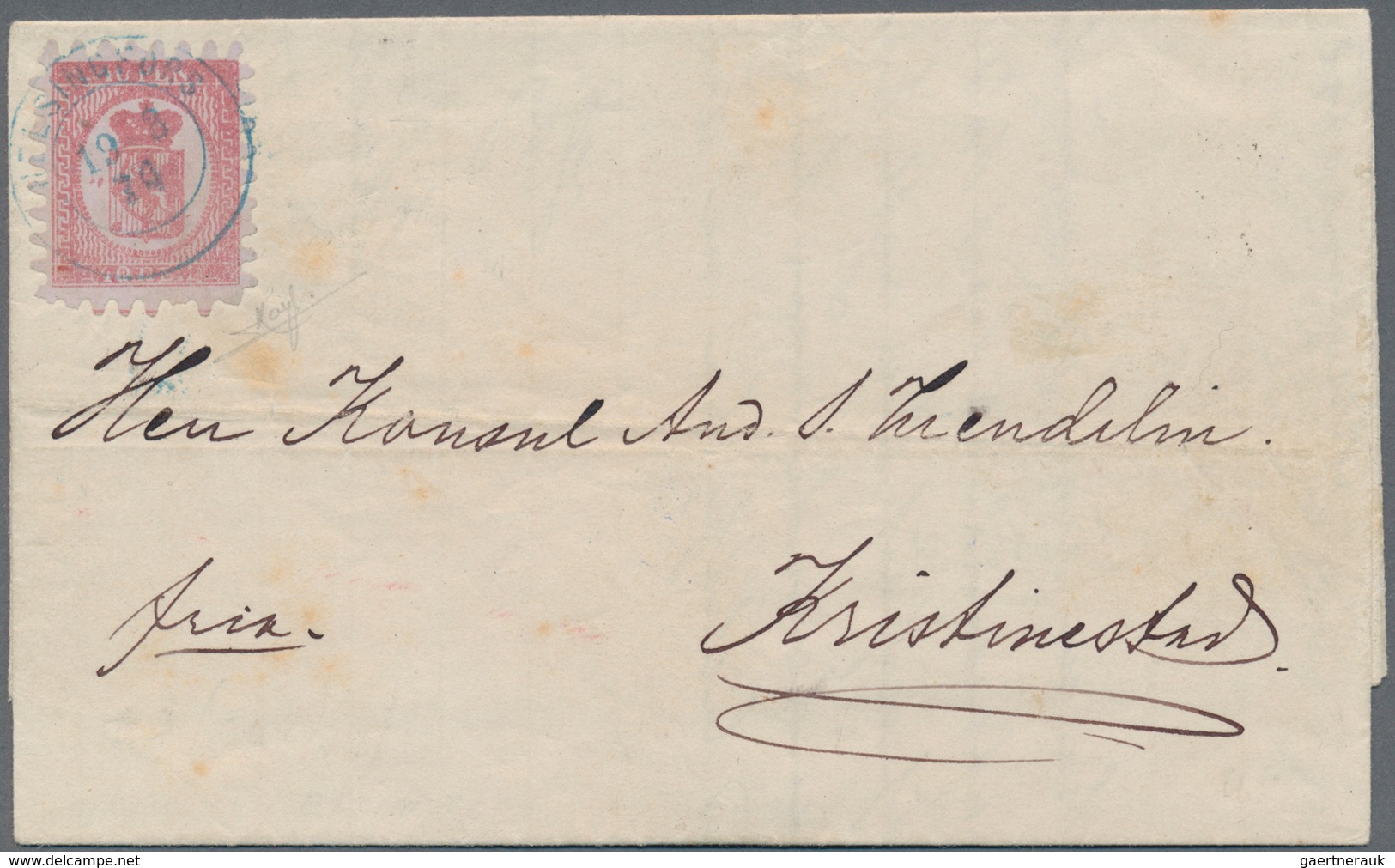 Finnland: 1874, 40 P Rose Blazon (short Tongue Below) On Folded Letter From Helsingfors To Kristines - Gebruikt