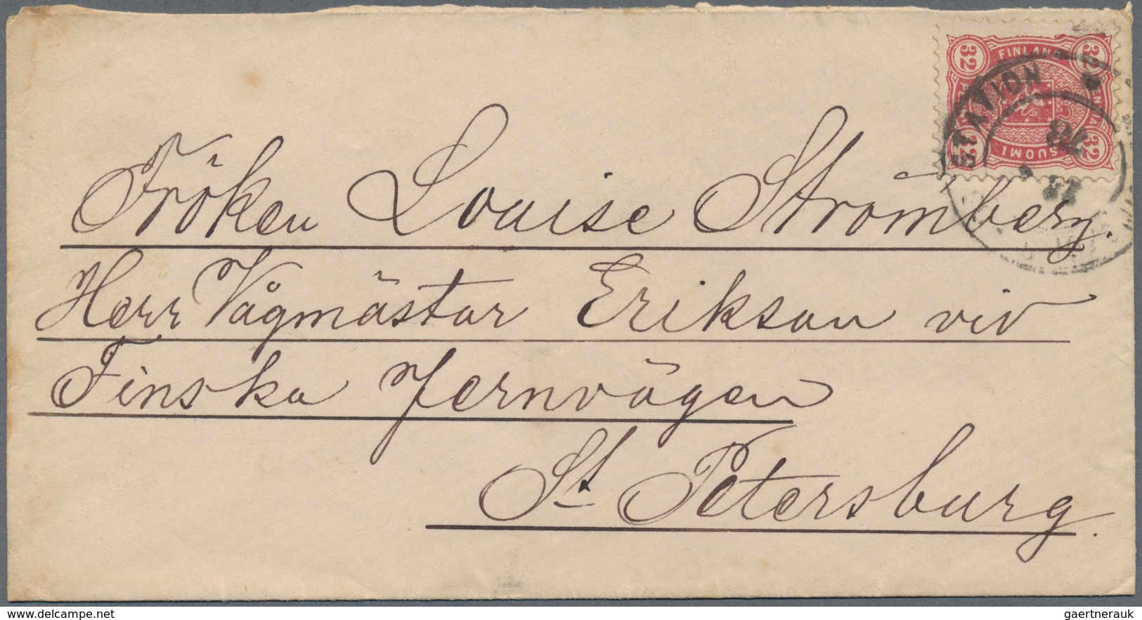 Finnland: 1878, 32 P Carmine Thin Paper On Letter From Helsingfors To St. Petersburg - Gebraucht
