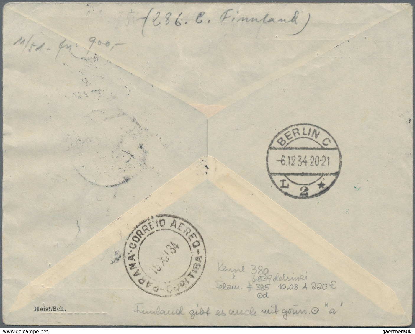 Finnland: 1934, FINNLAND/WEIHNACHTSFAHRT: R-Brief Ab Viipuri über Berlin Als Bordpost Nur Mit Bestät - Gebruikt