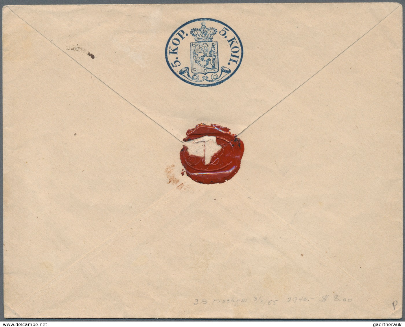 Finnland - Ganzsachen: 1855, 5 Kop Blue Postal Stationery Cover Without Postmark Adressed To Tareste - Postwaardestukken