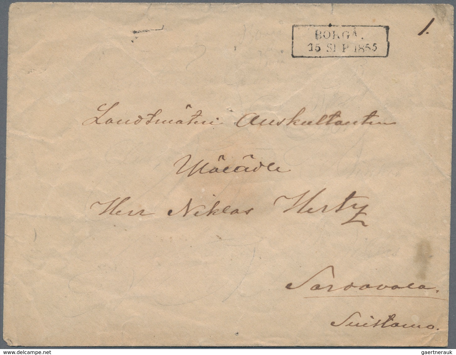Finnland - Ganzsachen: 1855, 10 Kop Red Postal Stationery Cover With Frame Cancel BORGA, Mi 400.- - Postwaardestukken