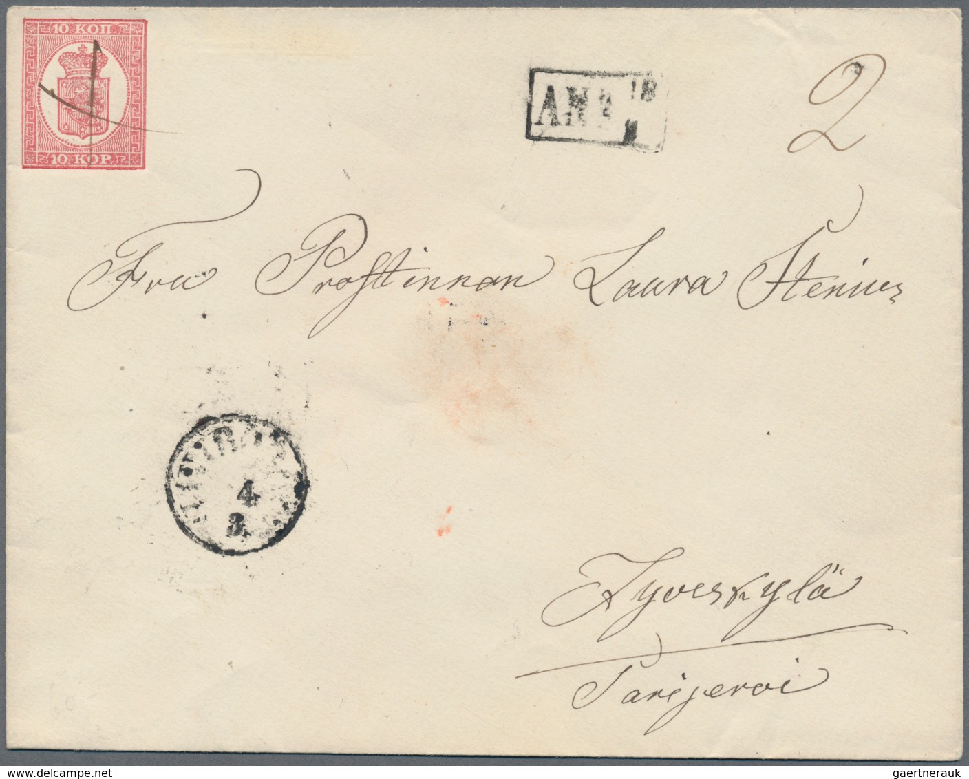 Finnland - Ganzsachen: 1860, 10 Kop. Carmine Postal Stationery Cover With Pen-stroke Cancel And Besi - Postwaardestukken