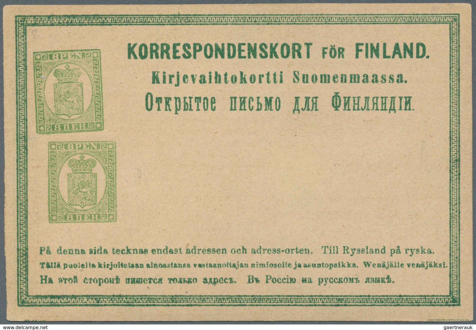 Finnland - Ganzsachen: 1875, Ganzsachenkarte "8 P.", Aushilfsgabe Mit Zweitem Eingedruckten Werstemp - Postwaardestukken