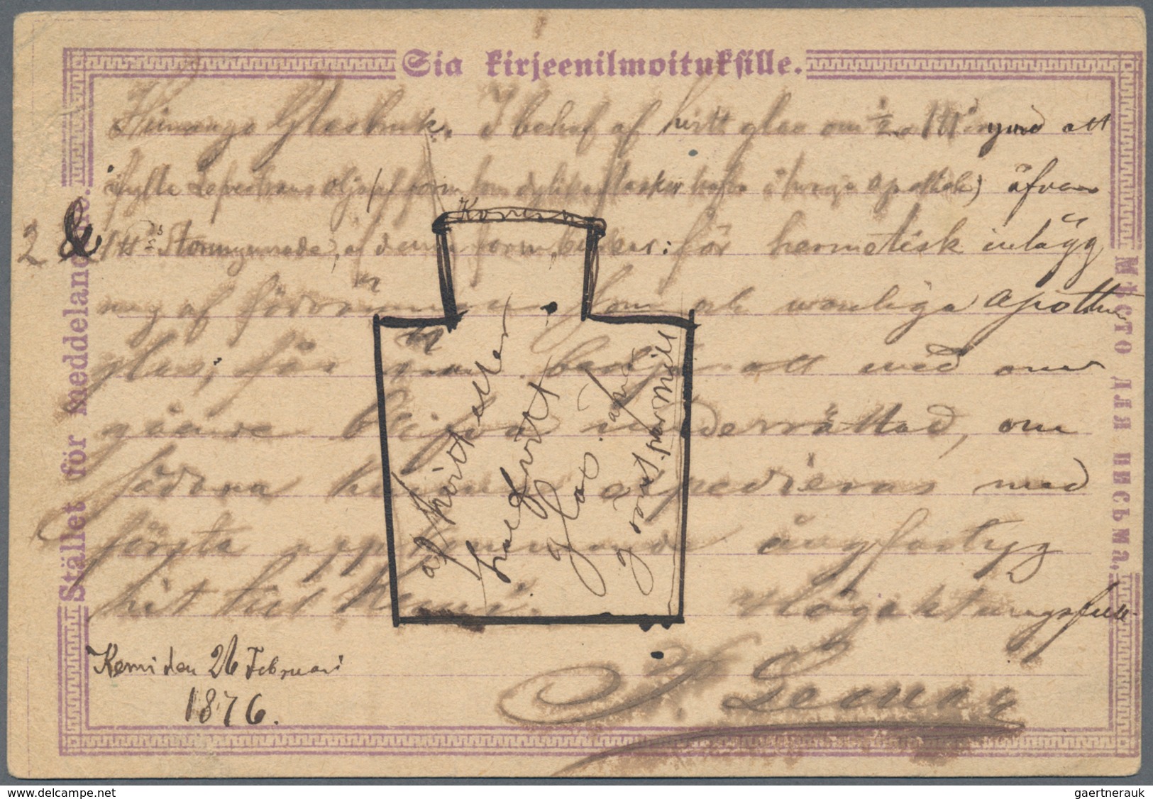 Finnland - Ganzsachen: 1876, 10 P Violet Postal Stationery Card With Blue Small Circle Cancel Of "KE - Postwaardestukken