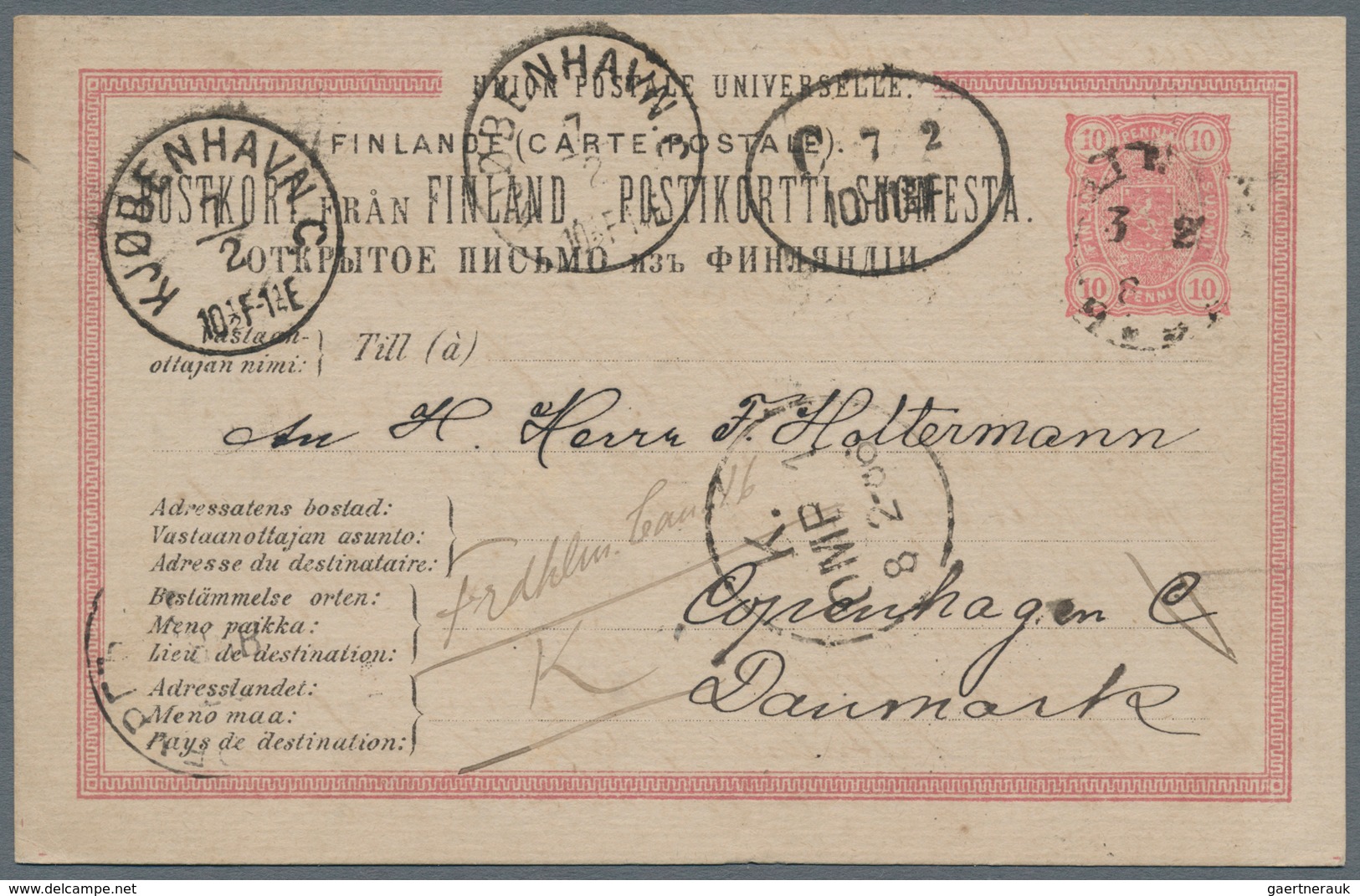 Finnland - Ganzsachen: 1886-1917 Three Postal Stationery Cards And One Picture Postcard, With 1) P/s - Postal Stationery