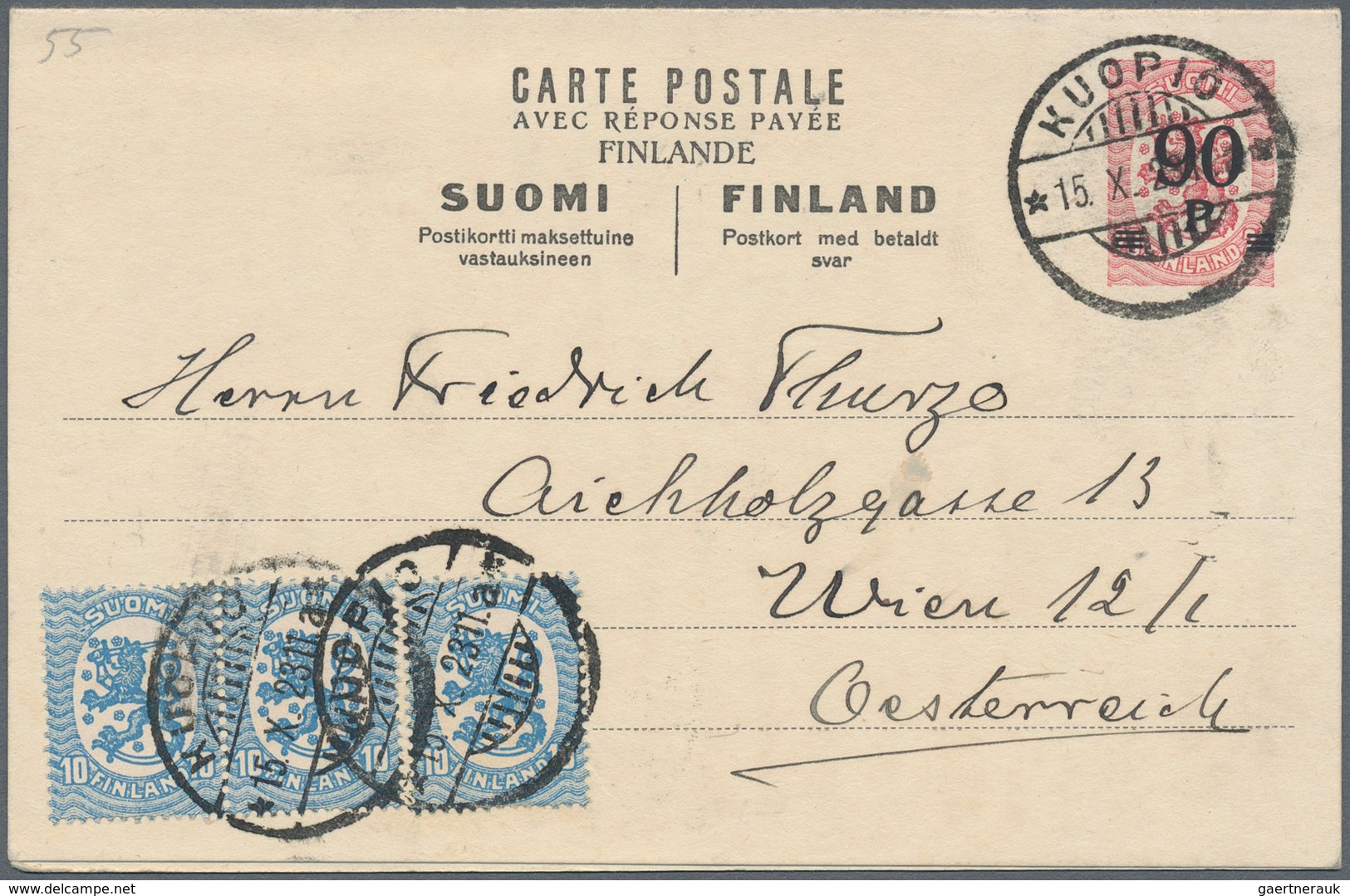 Finnland - Ganzsachen: 1921, 60 P Dark-lilac And 90 P Rose Overprint Postal Stationery Double Cards - Postal Stationery