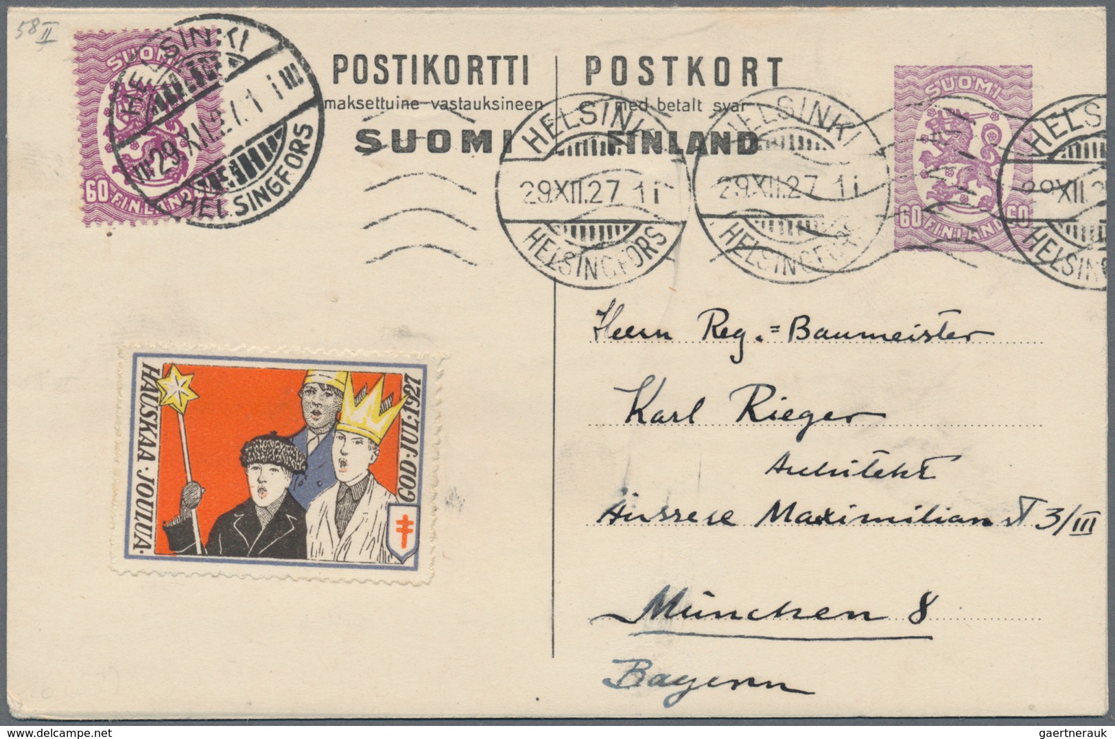 Finnland - Ganzsachen: 1921/1922, 60/60 Lilac Postal Stationery Double Card And 1.20 M On 40 P Rose - Ganzsachen