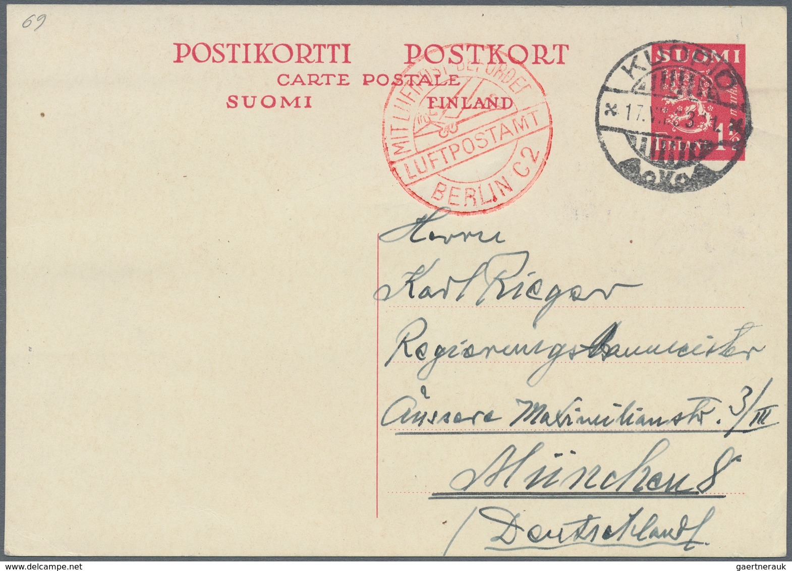 Finnland - Ganzsachen: 1932, 1 1/2 M Red Single And Double Postal Stationery Postcards Used From KUO - Postal Stationery