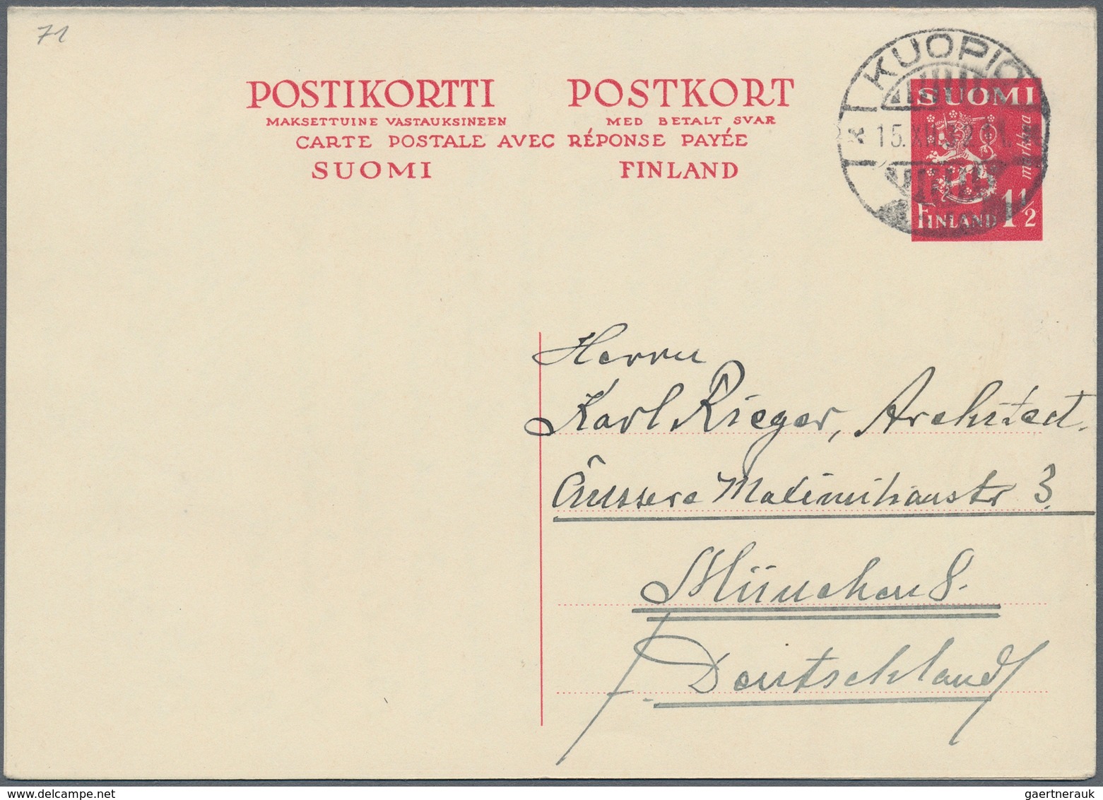 Finnland - Ganzsachen: 1932, 1 1/2 M Red Single And Double Postal Stationery Postcards Used From KUO - Ganzsachen