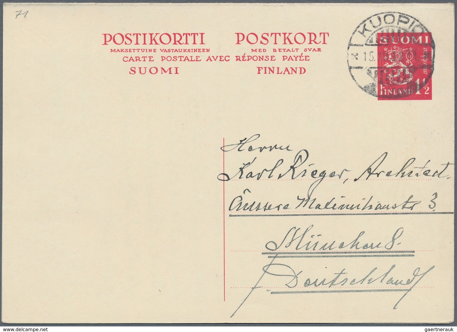 Finnland - Ganzsachen: 1932, 1 1/2 M Red Single And Double Postal Stationery Postcards Used From KUO - Postal Stationery