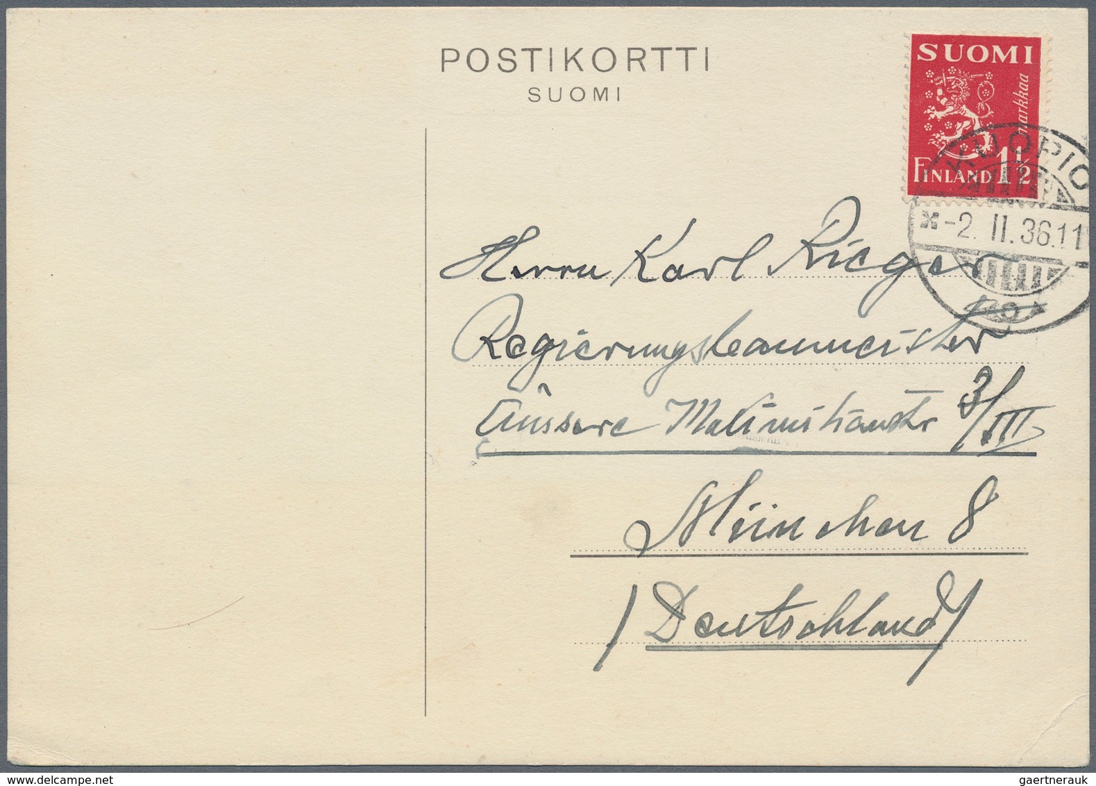 Finnland - Besonderheiten: 1930/1940, 3 Postcards With 1 1/2 M Red Single Franking On Formular Postc - Andere & Zonder Classificatie