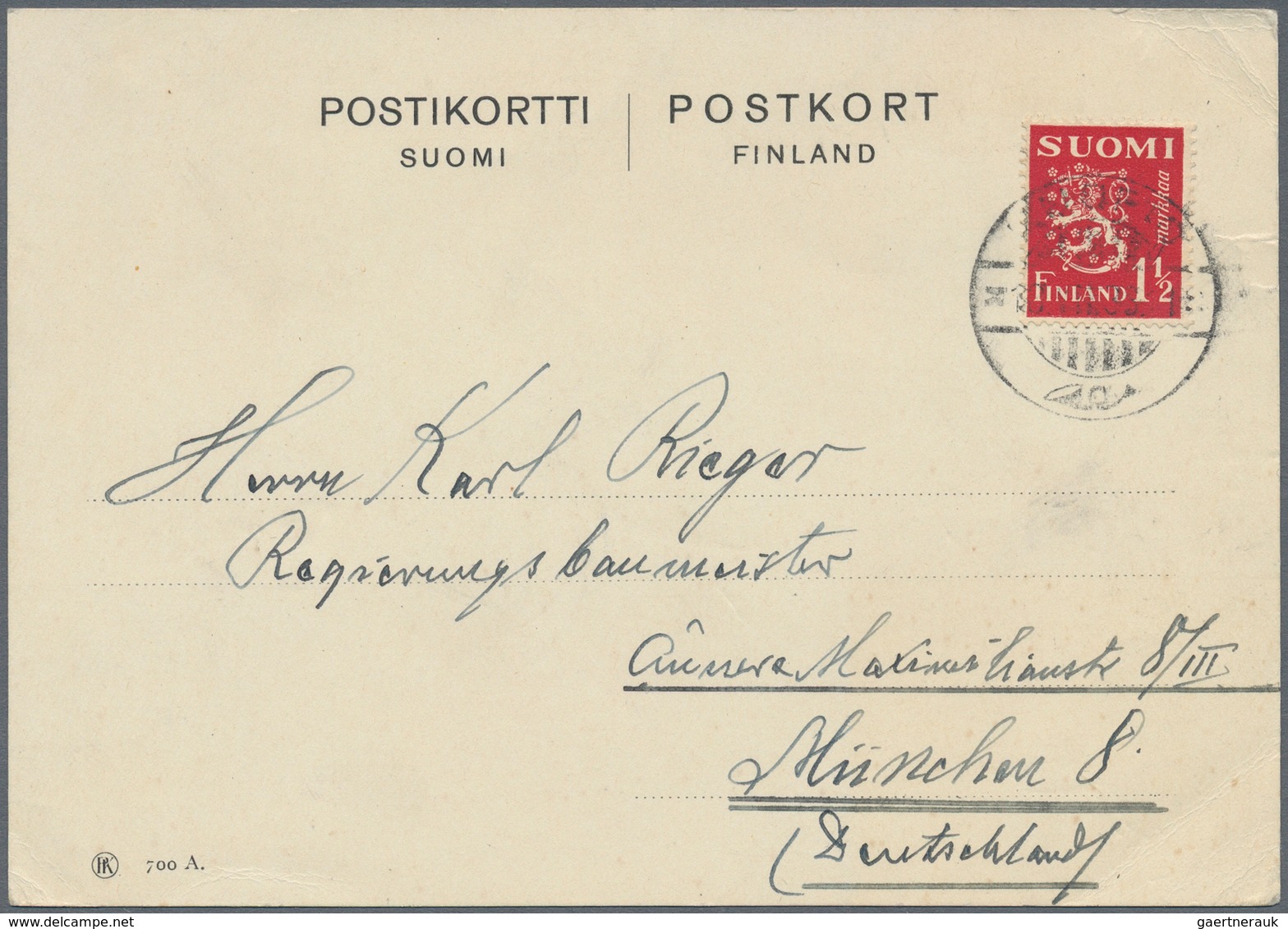 Finnland - Besonderheiten: 1930/1940, 3 Postcards With 1 1/2 M Red Single Franking On Formular Postc - Other & Unclassified