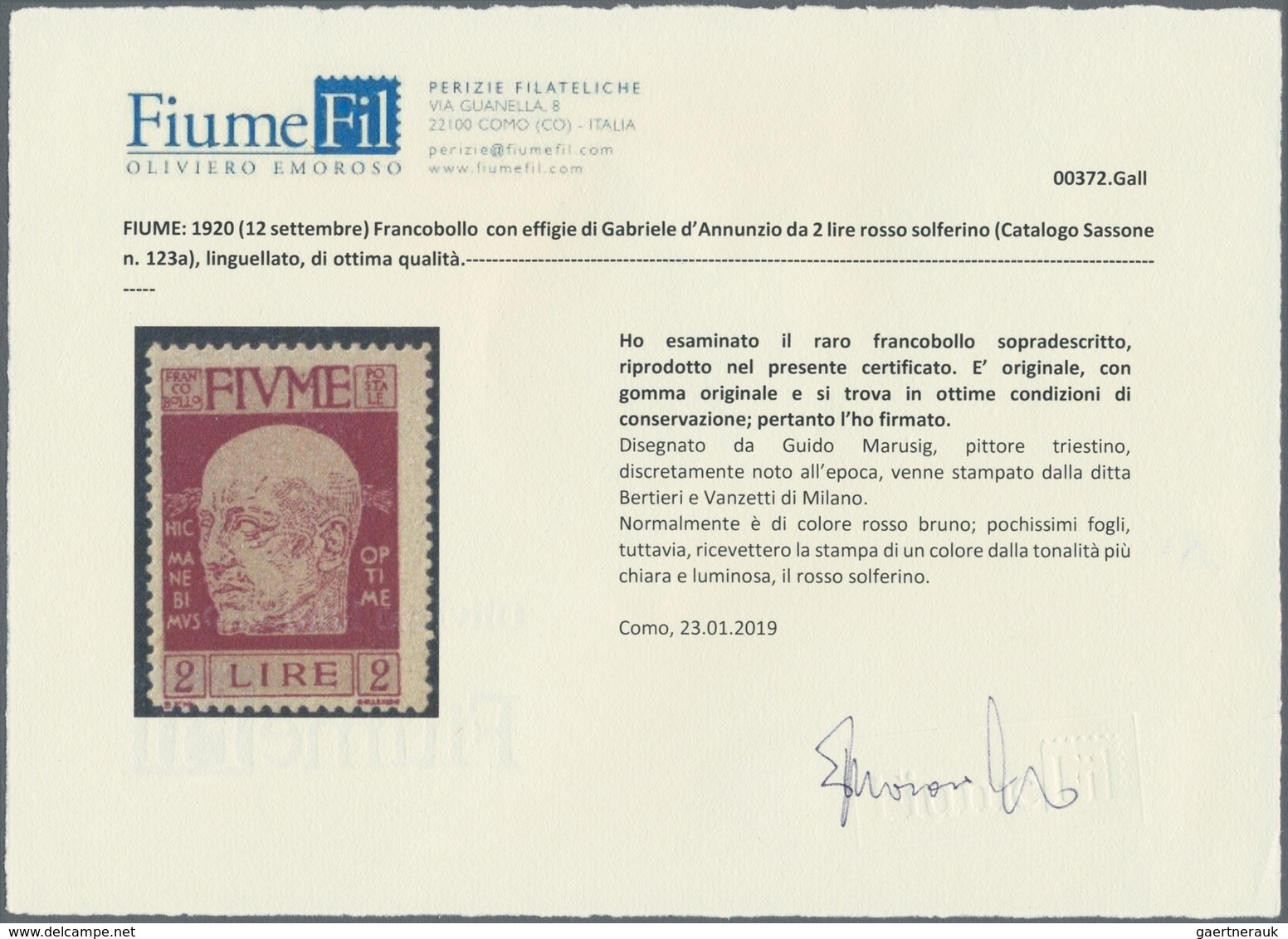 Fiume: 1920, Definitives "D'Annunzio", 2l. Rosso Solferino, Mint Original Gum With Stronger Hinge Re - Fiume