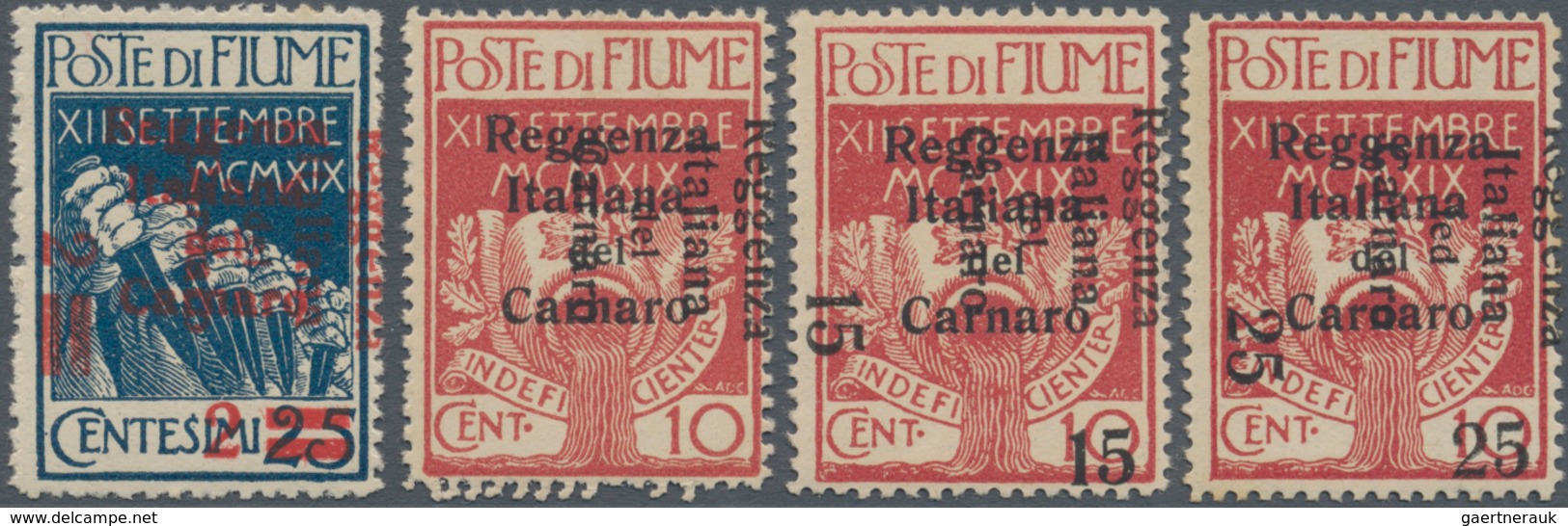Fiume - Besetzung Der Carnaro-Inseln: 1920. Four Examples With Double Overprint "Reggenza Italiana D - Fiume