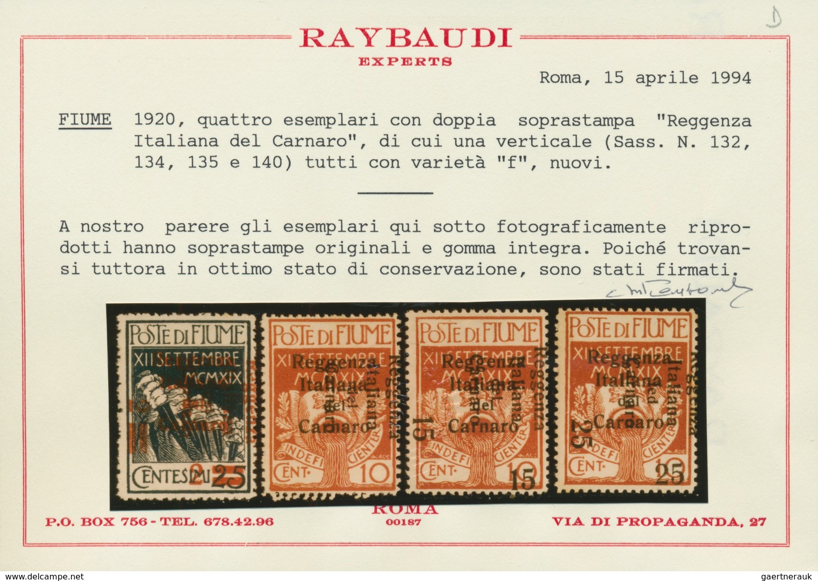 Fiume - Besetzung Der Carnaro-Inseln: 1920. Four Examples With Double Overprint "Reggenza Italiana D - Fiume